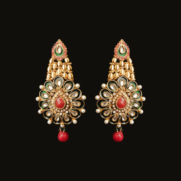 Buy Red Golden Kundan Chandbali Earringethnic Pearl Online in India  Etsy