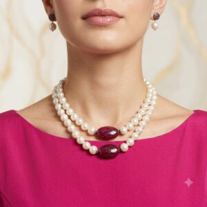 Baroque pearl neckalce with pink Ruby beads