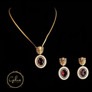 Sabyasachi inspired pendent set with red quartz stone