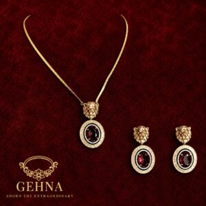 Sabyasachi inspired pendent set with red quartz stone