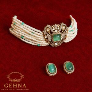 Antique finish choker set with cheed pearl & firoza beads