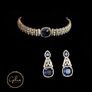 Antique finish Polki choker with blue lapis stone