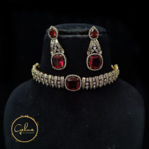 Antique finish Polki choker with red stone