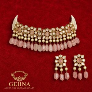 Kundan Choker set with rose quartz drops