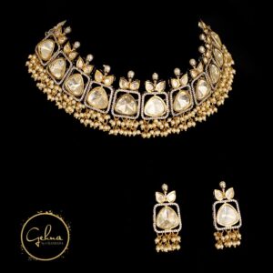 Big Polki Necklace set with seed pearl drops