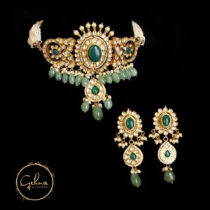 Kundan jadau handmade necklace set with cheed pearls