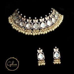 Big polki necklace set with pearl drops