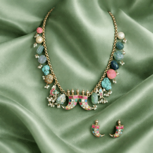 Multi color semi precious stone mala set