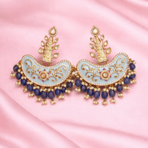 Blue meenakari and kundan earrings with blue lapis drops