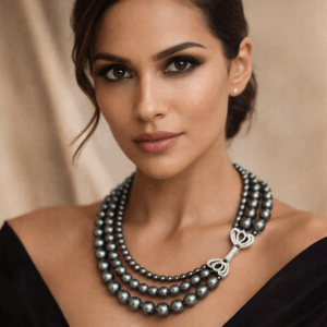 Tahitian black pearl necklace with stone clasp