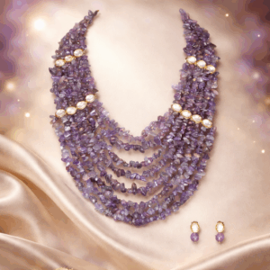 Uncut Amethyst mala with kundan side line