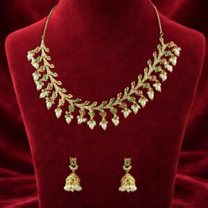 Pearl and ruby jadau set with pearl drops