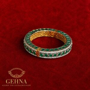 Marcasite kada with emerald green stones