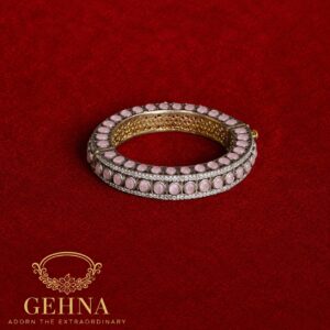 Marcasite kada with rose quartz stones