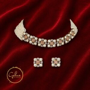 Moissanite and pink stone choker