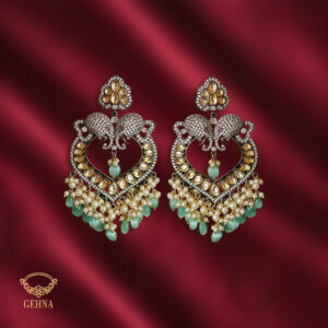 Kundan bali with aqua green drops