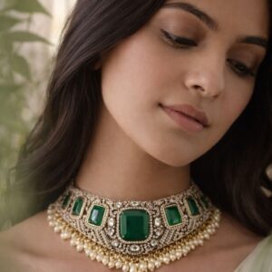 Moissanite and green stone choker