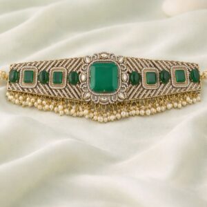 Moissanite and green stone choker