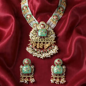 Pearl and green Kempu beads long necklace set