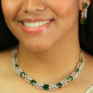 American diamond with emerald green stone set