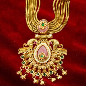 Antique necklace set with rose quartz pendant