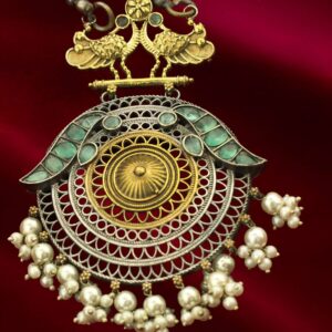 Two tone oxidized pendant set - in red & green