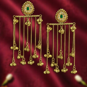 Kundan studded Kashmiri earrings with cascading chains & ghungroos