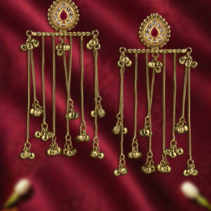 Kundan studded kashmiri earrings with cascading chains & ghungroos