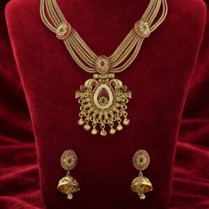 Antique necklace set with rose quartz pendant