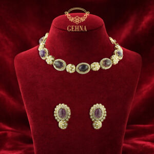 Victorian necklace set with pearl and semi precious amethyst stone studded pendants