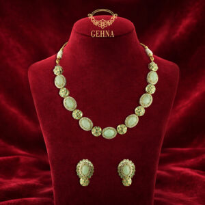 Victorian necklace set with mint green aventurine stone pendants