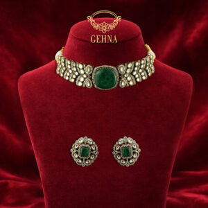 Victorian polki choker set with emerald green quartz pendant