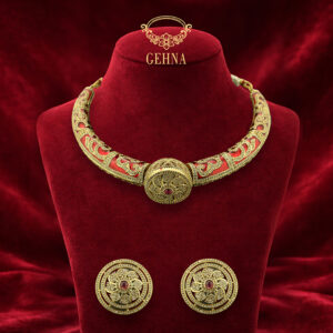 Rajasthani Meenakari hasli necklace with kundan tops