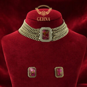 Designer choker with pink doublet pendant