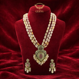 Rose quartz necklace set with victorian pendant & rose quartz drops