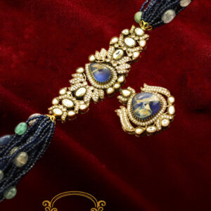 Blue hydro beads choker set with victorian doublet pendant