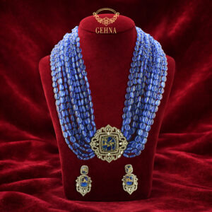 Blue mani necklace set with victorian doublet pendant