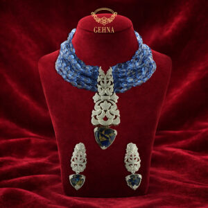 Blue mani choker set with moissanite & blue doublet pendant