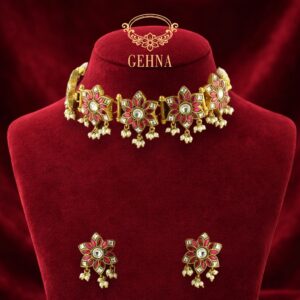 Kundan & dark pink jadau choker set