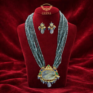 Blue Bati necklace set with blue doublet and kundan pendant
