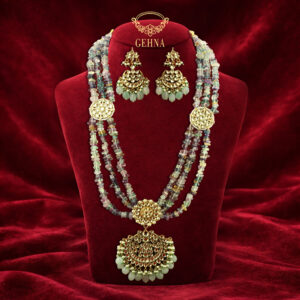 Uncut Fluorite necklace set with kundan pendant with fluorite drops
