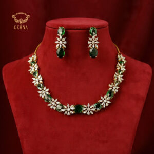 American diamond with emerald green stone set