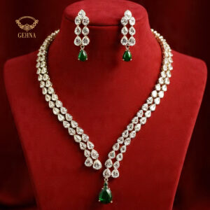 Designer open collar moissanite necklace set with blue lapis drop