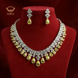 Moissanite with pear-cut Citrine drop necklace set