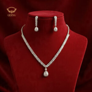 American diamond necklace set with tear drop pendant