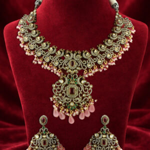 Marcasite set with rose quartz drops necklace set