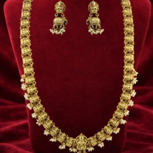 South Indian Lakshmi Haram necklace set with matching jhumka.