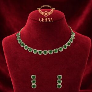 American diamond and emerald green stone necklace set