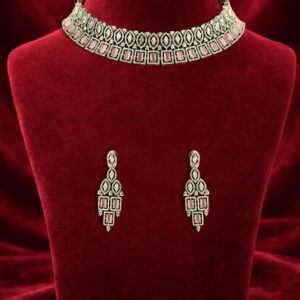 Moissanite and pink stone necklace set