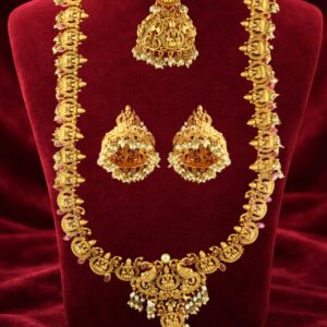 Antique gold finish lakshmi temple necklace set